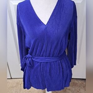 NWT Floral & Ivy Navy Blue Semi Sheer Belted Tunic